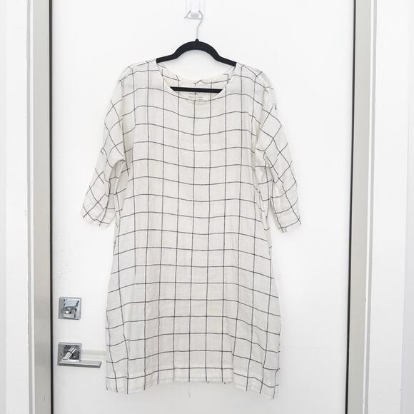 Not Perfect Linen White Plaid Tunic Dress - Picture 1 of 4